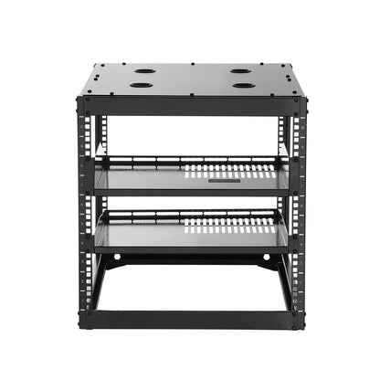 10U Open Frame Network Rack - Black, 23.23" Depth, Wall/Floor Standing Server Storage