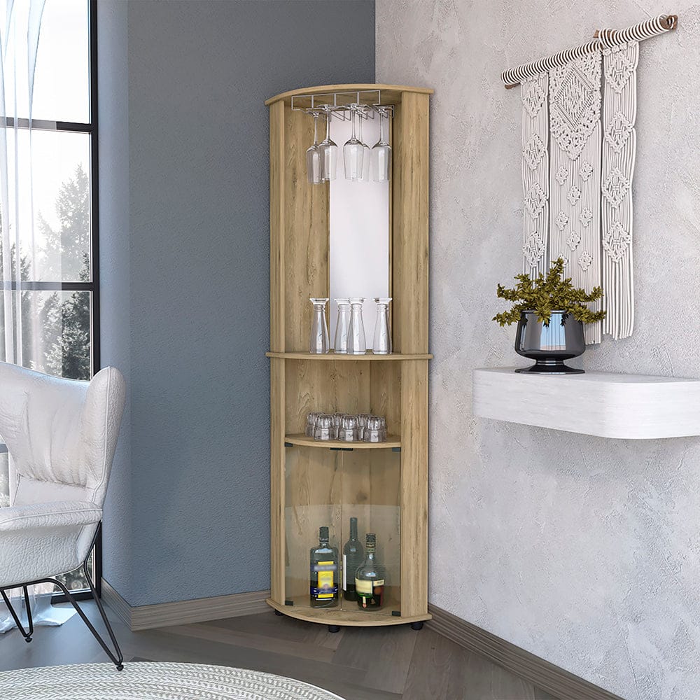 Kempwell 2-Door Corner Bar Cabinet - Brown MDF Storage