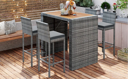 5-Piece Gray Wicker Bar Height Patio Set with Chairs