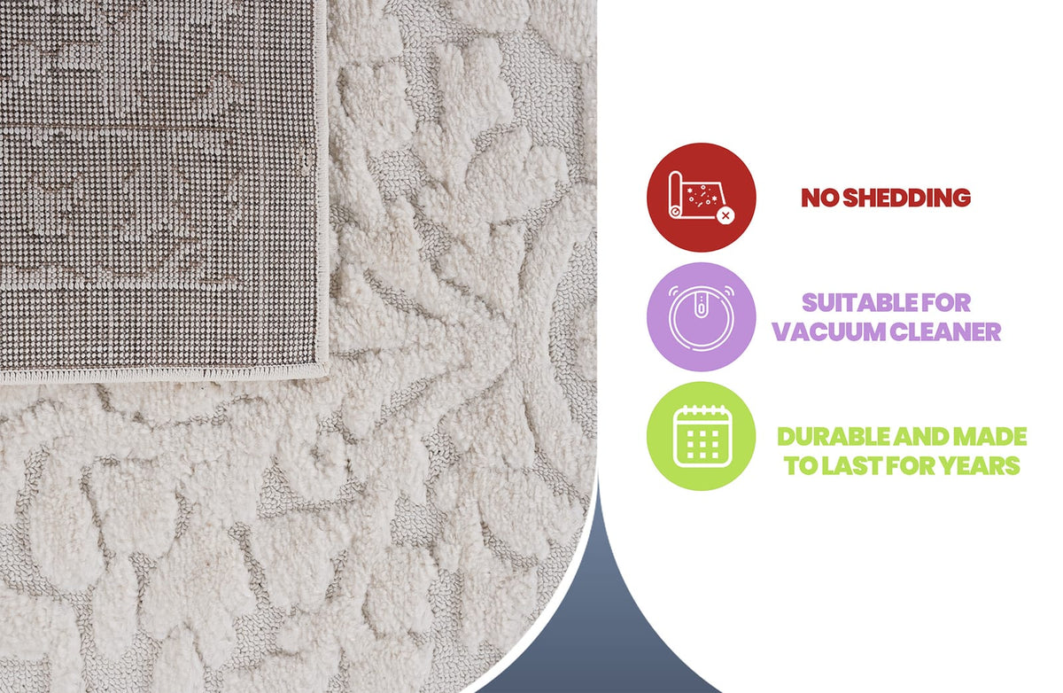 Cream Polypropylene Area Rug - 2' x 3' Geometric Design