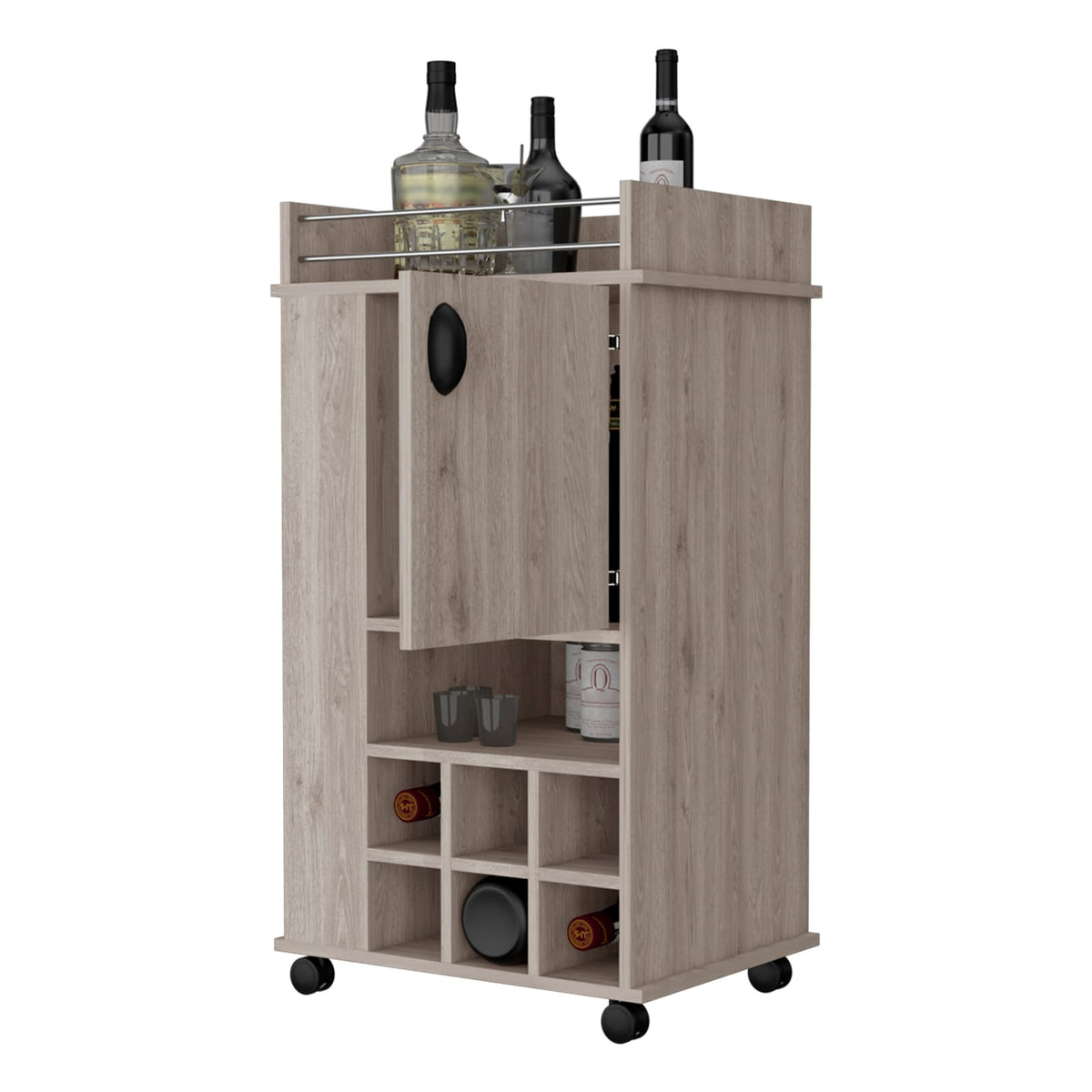 Light Gray Bar Cart with Wine Racks - Freestanding Storage