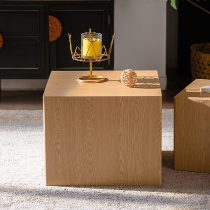 Living Room Set of 2 Natural Wood Nesting Cube Tables - Small Space Coffee Table Set