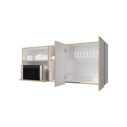 White & Natural Oak Wall Mounted Cabinets - 5 Shelves for Living Room