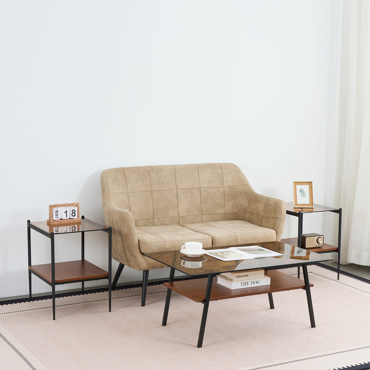 Brown Tempered Glass Coffee Table Set - 3 Piece Living Room Table