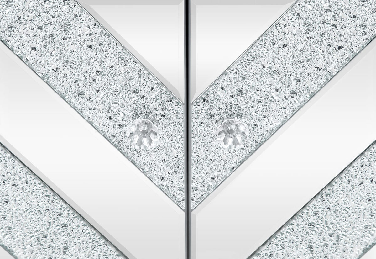 Silver Grey MDF Glass Storage Cabinet with Mirror - Bedroom Storage