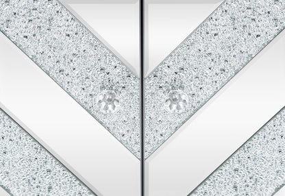 Silver Grey MDF Glass Storage Cabinet with Mirror - Bedroom Storage
