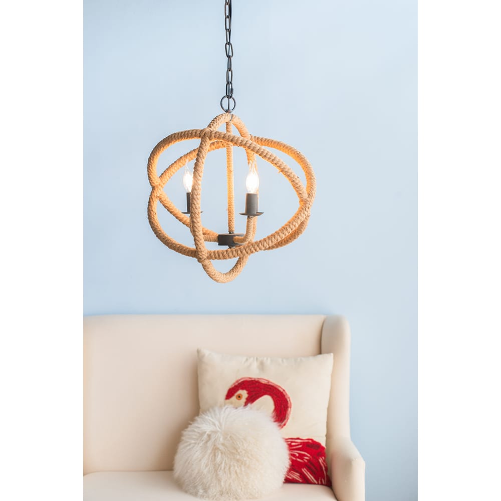 Beige Brown Jute 3-Light Farmhouse Chandelier