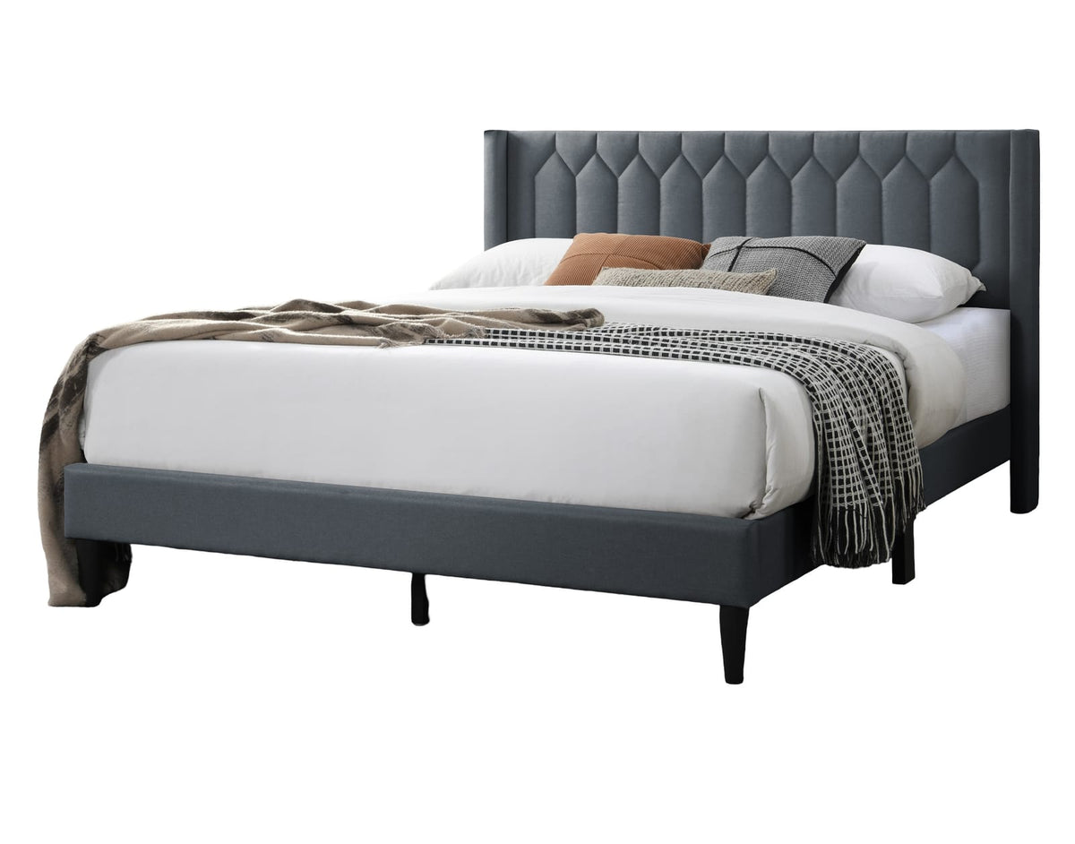 Queen Burlap Bed Frame Charcoal Wood Modern