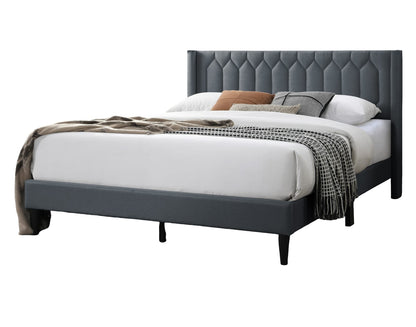 Queen Burlap Bed Frame Charcoal Wood Modern