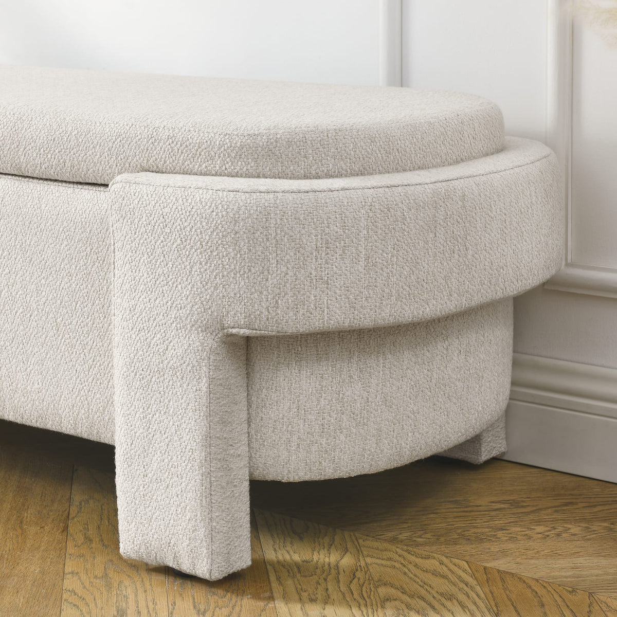 Beige Linen Storage Bench with Foam Cushion for Living Room or Bedroom