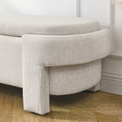 Beige Linen Storage Bench with Foam Cushion for Living Room or Bedroom