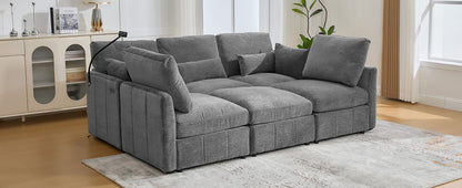 Grey Modular Sectional Sofa - 5 Seat Chenille Sofa Bed