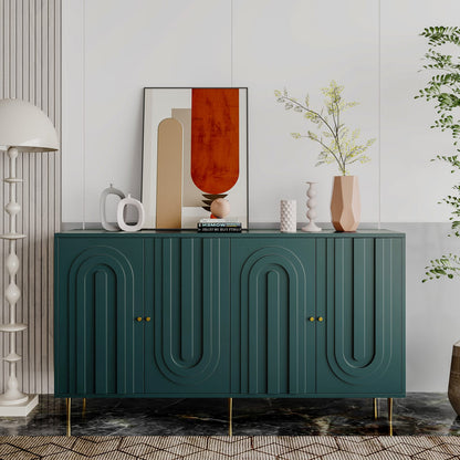 Green MDF Cabinet - 4 Door Storage Sideboard