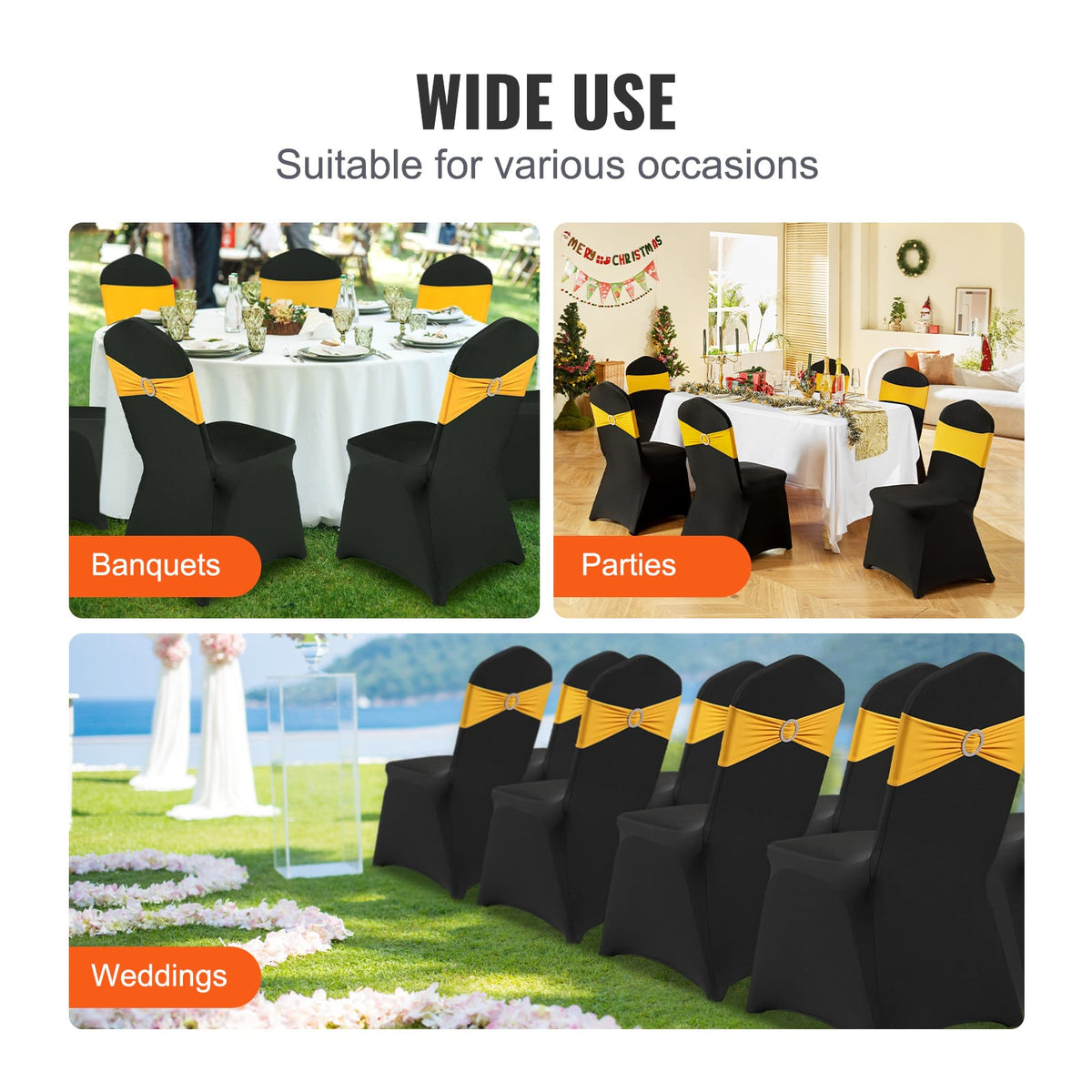 Stretch Spandex Chair Covers - 50 Pack Black, Universal Fitted Protection
