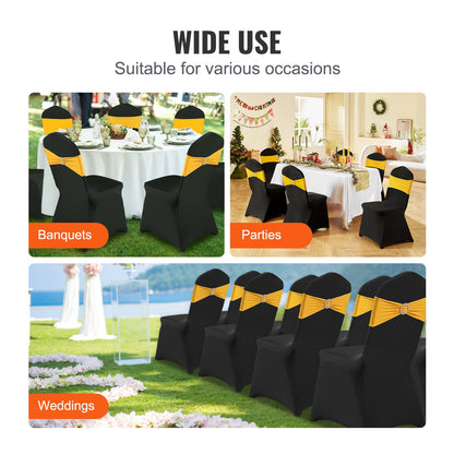 Stretch Spandex Chair Covers - 50 Pack Black, Universal Fitted Protection