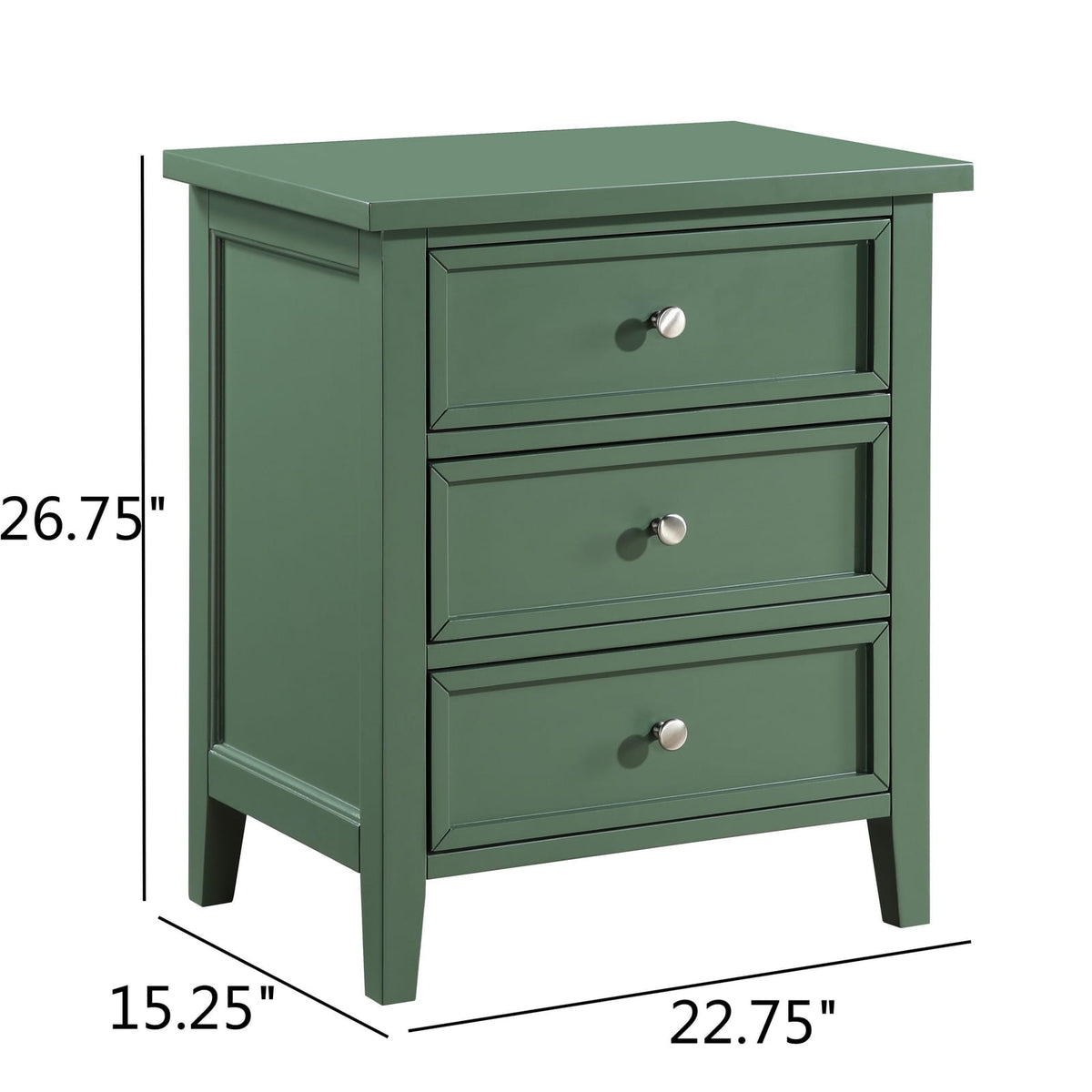 Antique Green 3 Drawer Nightstand - Farmhouse Style