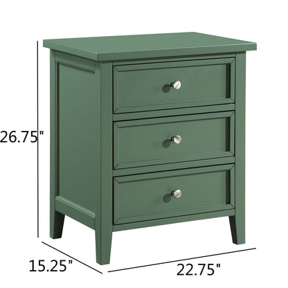 Antique Green 3 Drawer Nightstand - Farmhouse Style