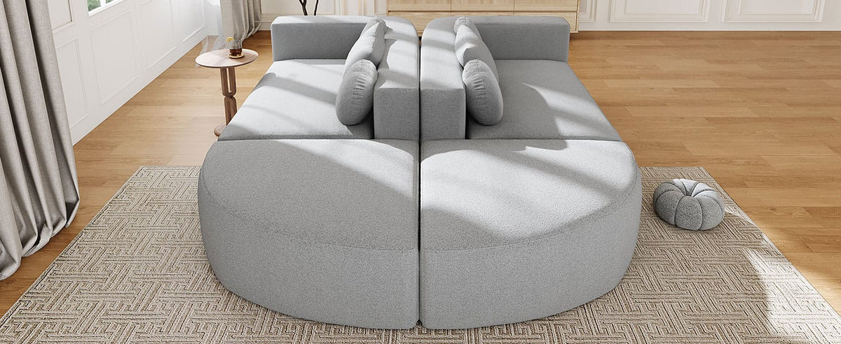 U-Shaped Grey Sectional Sofa - 6 Seat Family Living Room