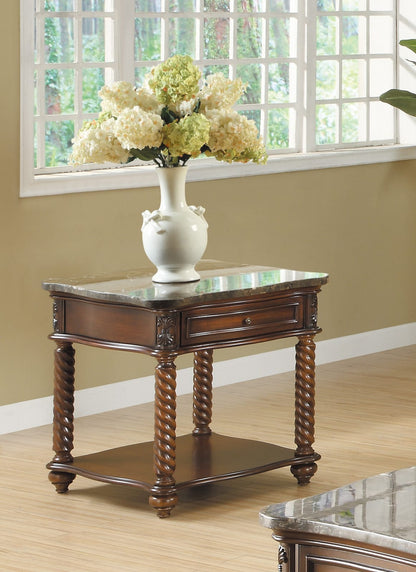Mahogany Square End Table with Marble Top