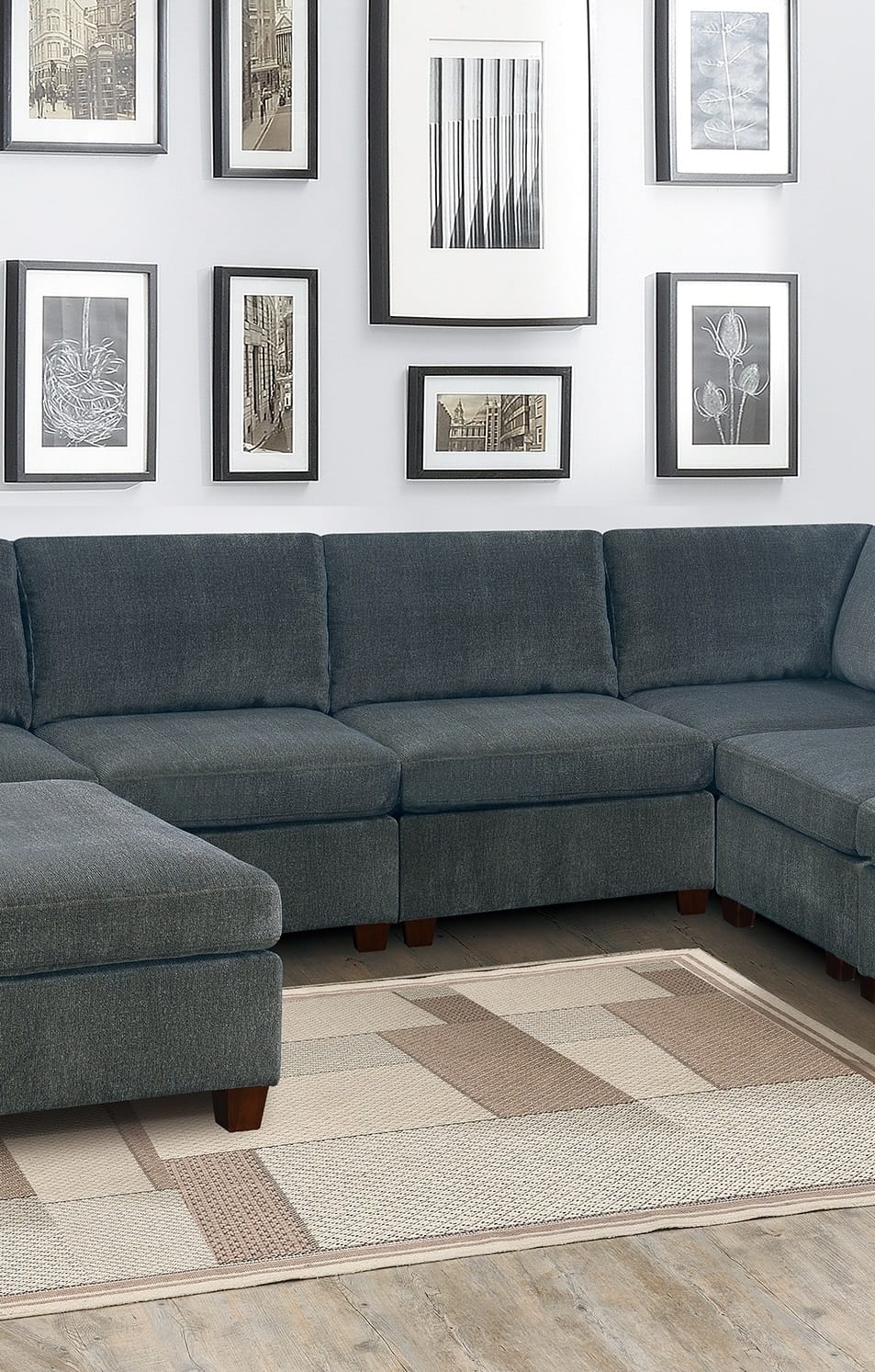 Gray Chenille Modular Sectional Living Room Couch Set