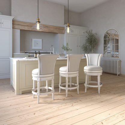 26" White Swivel Barstool - Wood & Fabric for Bedroom