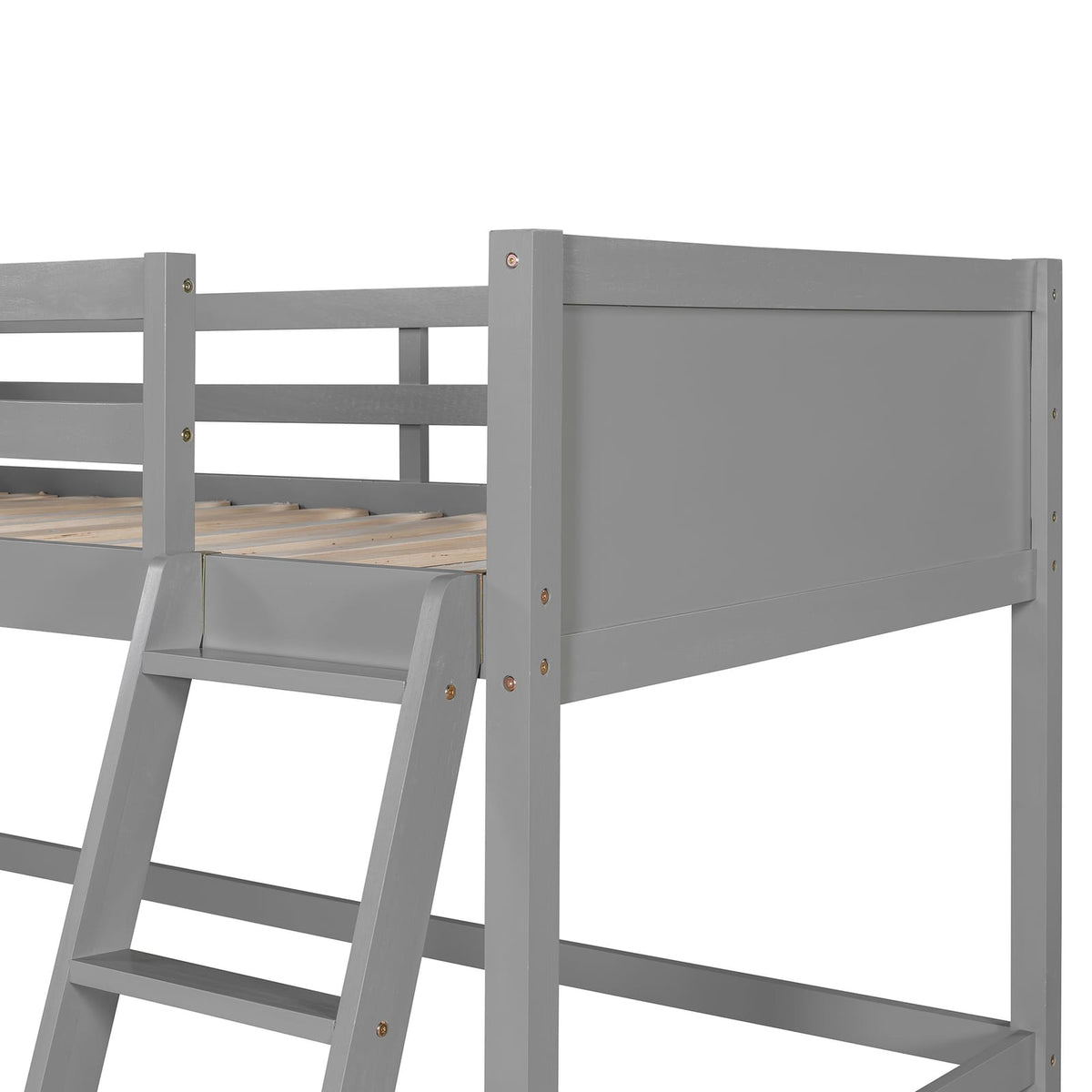 Gray Solid Wood Twin Loft Bed with Ladder for Bedroom