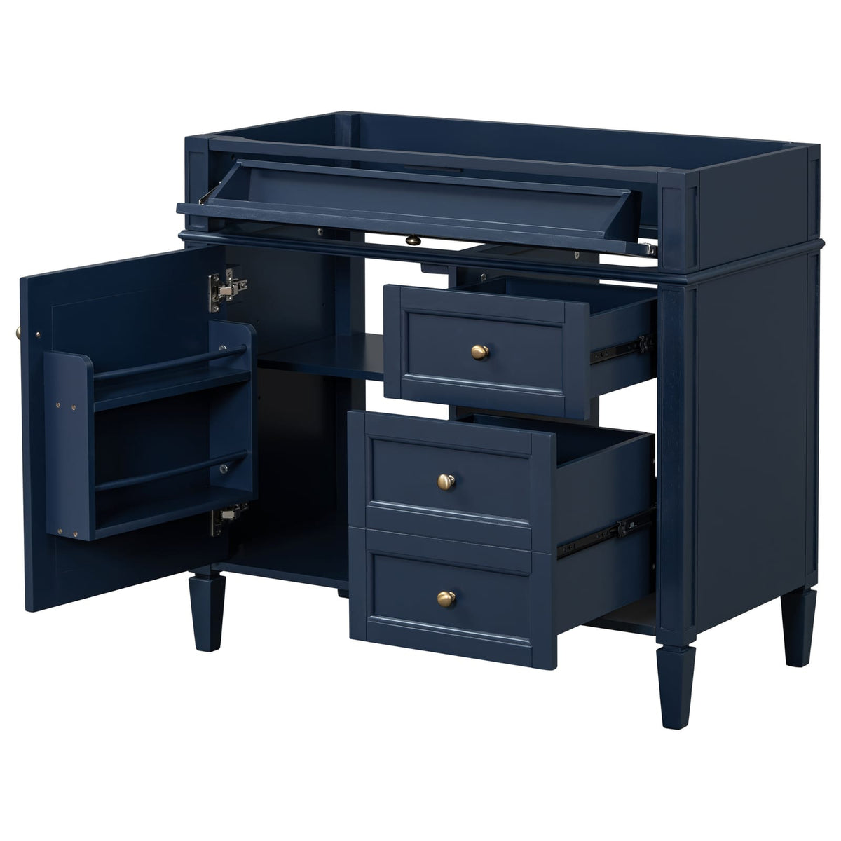 36" Blue Bathroom Vanity - Storage Cabinet with Drawers & Tip-out
