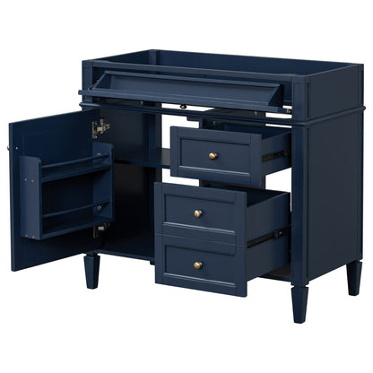 36" Blue Bathroom Vanity - Storage Cabinet with Drawers & Tip-out