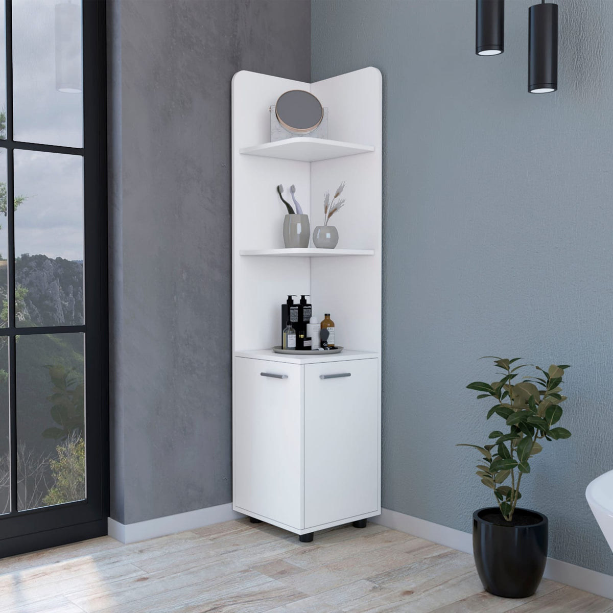White 2-Door Tall Bathroom Cabinet with 4 Shelves