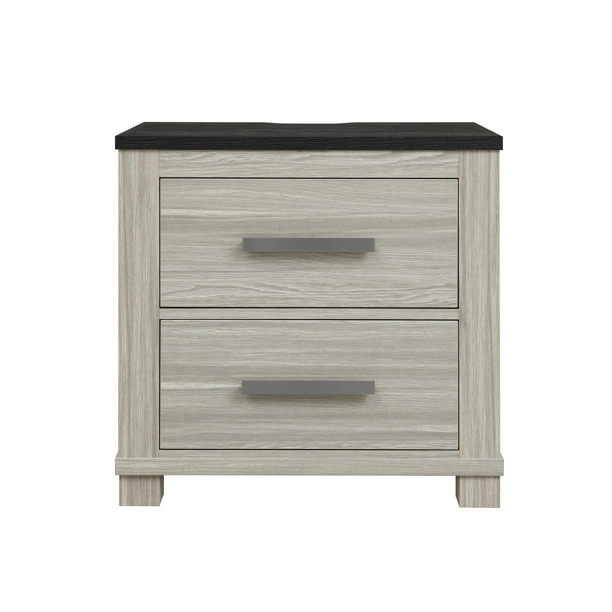 Beige Brown Farmhouse Nightstand with 2 Drawers