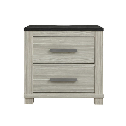Beige Brown Farmhouse Nightstand with 2 Drawers