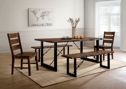 Industrial Dining Room Bench in Walnut and Black Metal Wood Finish