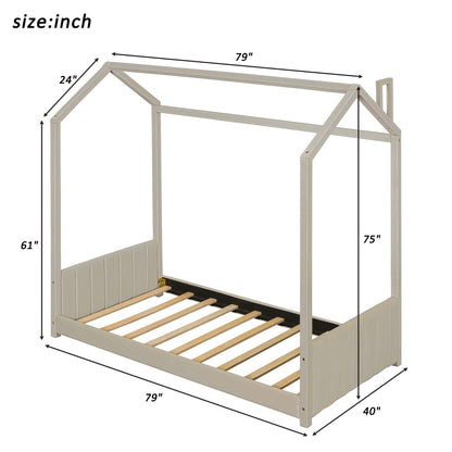 Beige Velvet Twin Size Playhouse Bed - Kids Bedroom