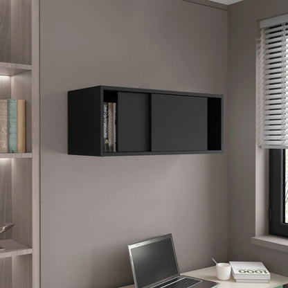 Black Wall Cabinet - 13" H, 2 Sliding Doors, Storage