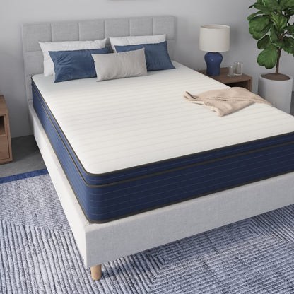Full Size Cooling Gel Mattress - White+Blue Foam+Spring for Bedroom