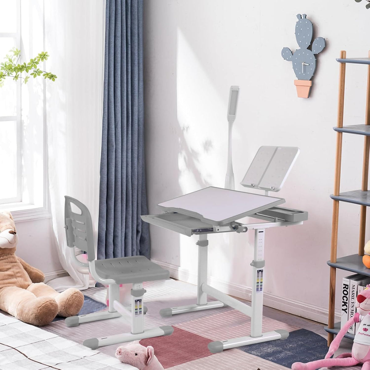 Gray Kids Desk & Chair Set - Adjustable Height Drafting Table