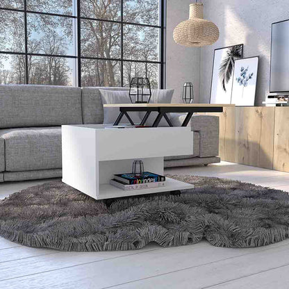 Lift Top Coffee Table - White & Light Oak Storage