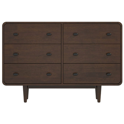 31.5" Brown Solid Wood Mid-Century Dresser for Bedroom