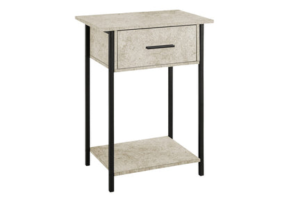 24" Black Metal Accent Table with Cream Stone Drawer for Living Room