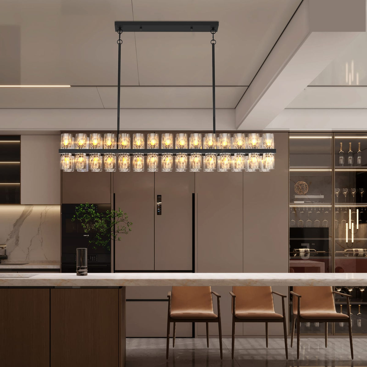 Rectangular Luxurious Crystal Chandelier - Black Frame, Iron Material