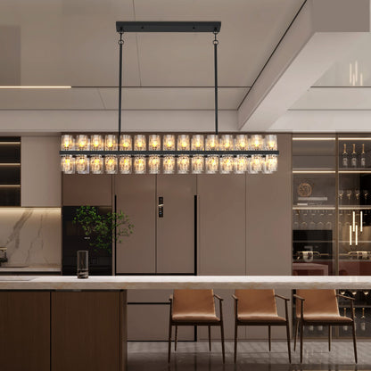 Rectangular Luxurious Crystal Chandelier - Black Frame, Iron Material