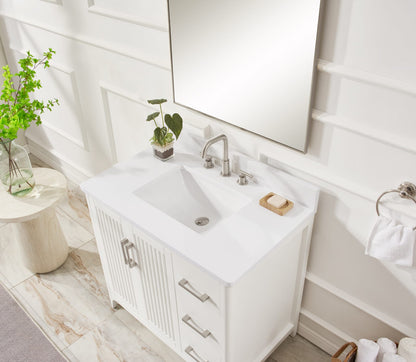 36 Inch White Bathroom Vanity - Solid Wood Farmhouse Style
