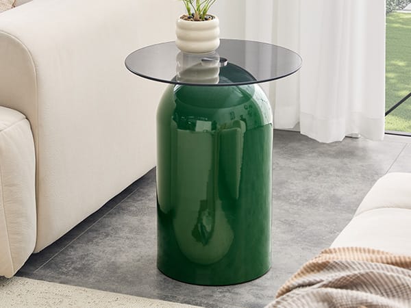 Round Glass Coffee Table - Green Tempered Top