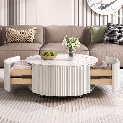 White Round Coffee Table with Storage Drawers