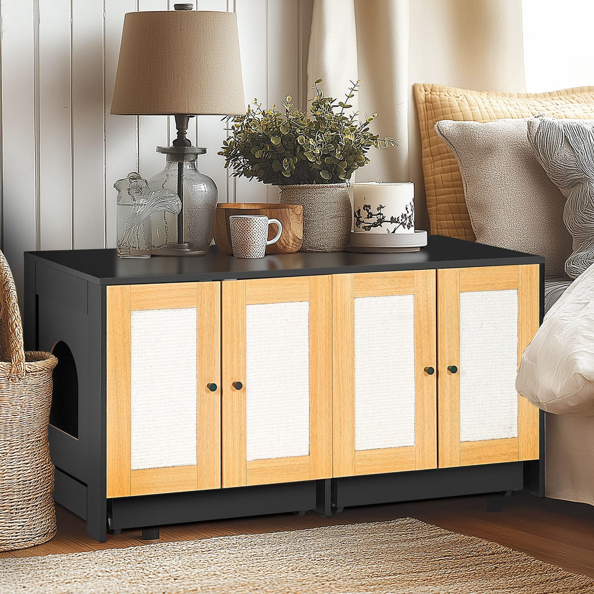 Double Litter Box Enclosure for 2 Cats - Light Oak