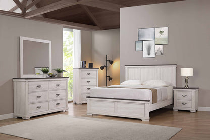 Beige Gray White Two Drawer Nightstand - Farmhouse Bedroom Nightstand