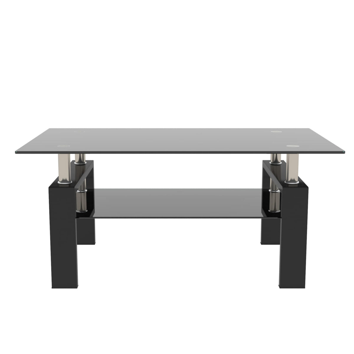 Black Glass Coffee Table - Storage Side Table