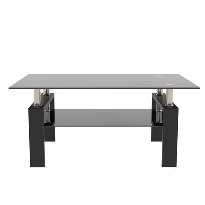 Black Glass Coffee Table - Storage Side Table