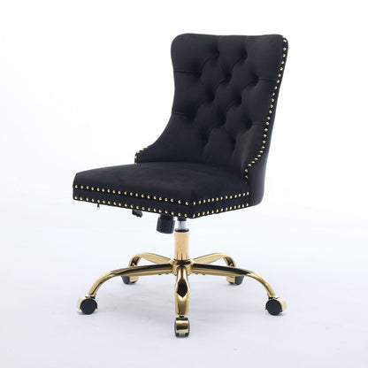 A&A Furniture Office Chair - Black Velvet, Golden Base