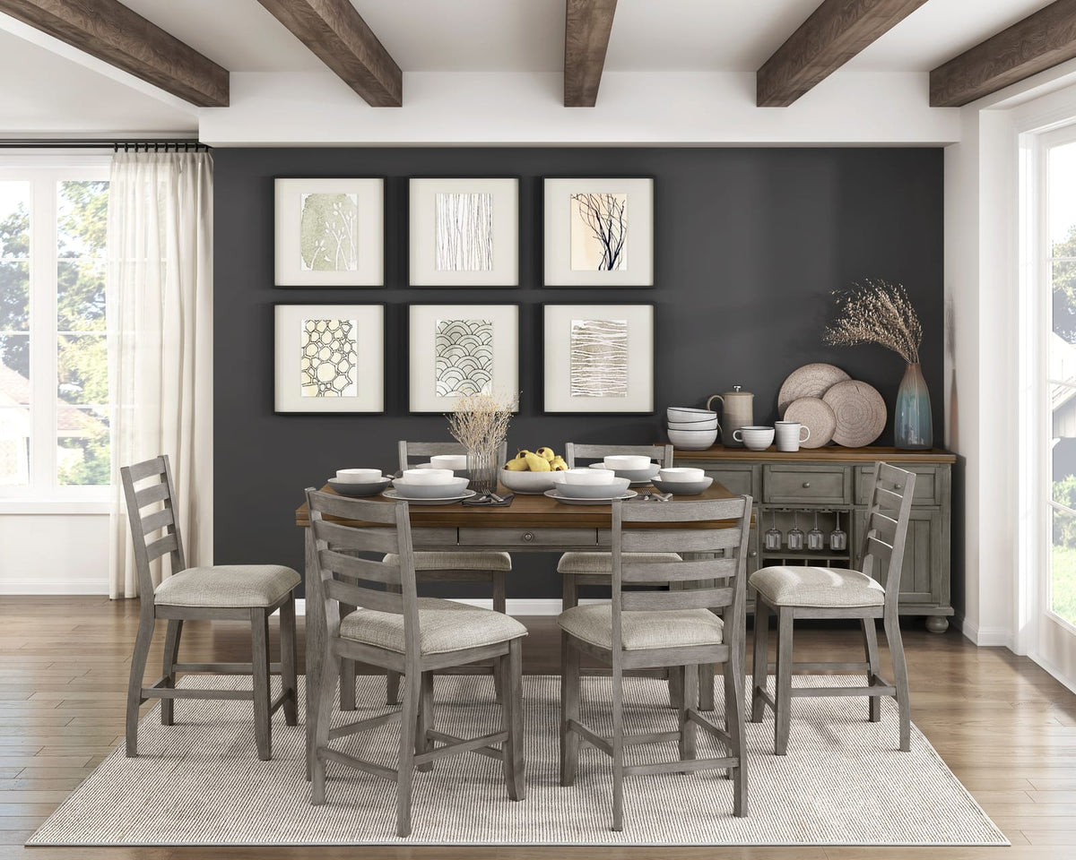 Traditional Cherry & Gray Counter Height Dining Table - Seats 6
